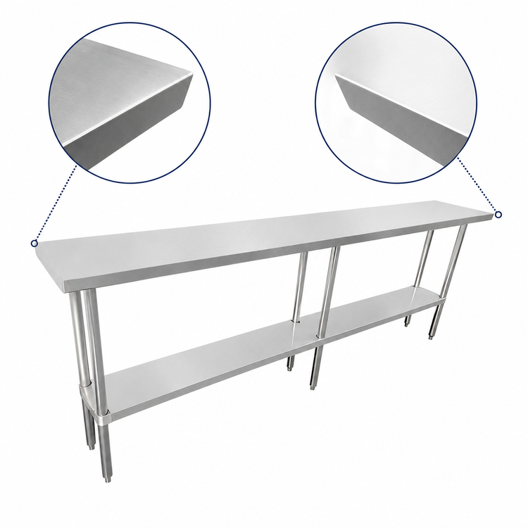 Product image #4 for Sapphire 84 Inch x 18 Inch Stainless Steel Work Table with Undershelf, Beveled Square Edge, 16-Gauge 304 Top