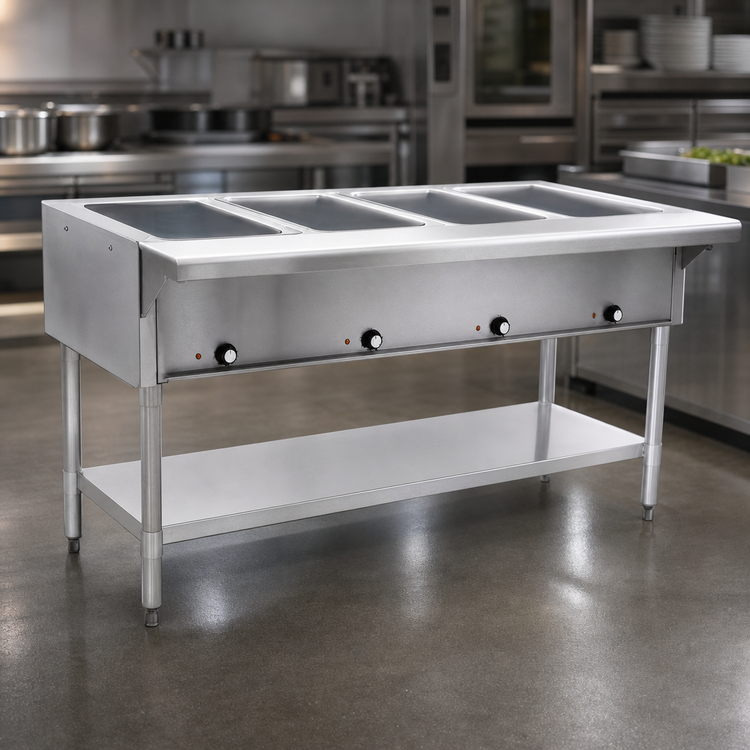Product image #4 for Eagle Group 4-Well Electric Hot Food Table, 63-1/2" Wide, Open Stainless Steel Base, 208V 3-Phase