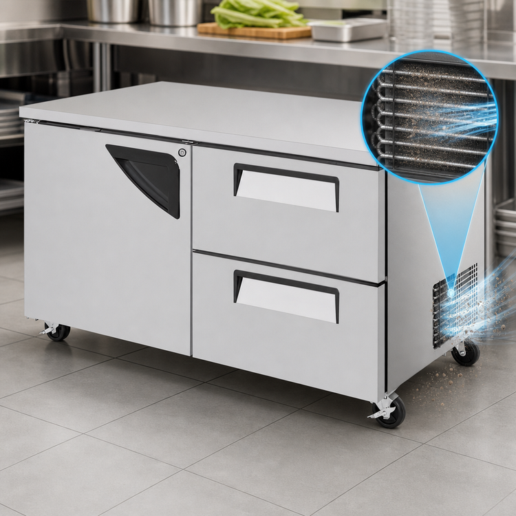 Product image #4 for Turbo Air Super Deluxe Two-Section Undercounter Freezer with 1 Left-Hinged Door and 2 Drawers, 17 Cu. Ft.