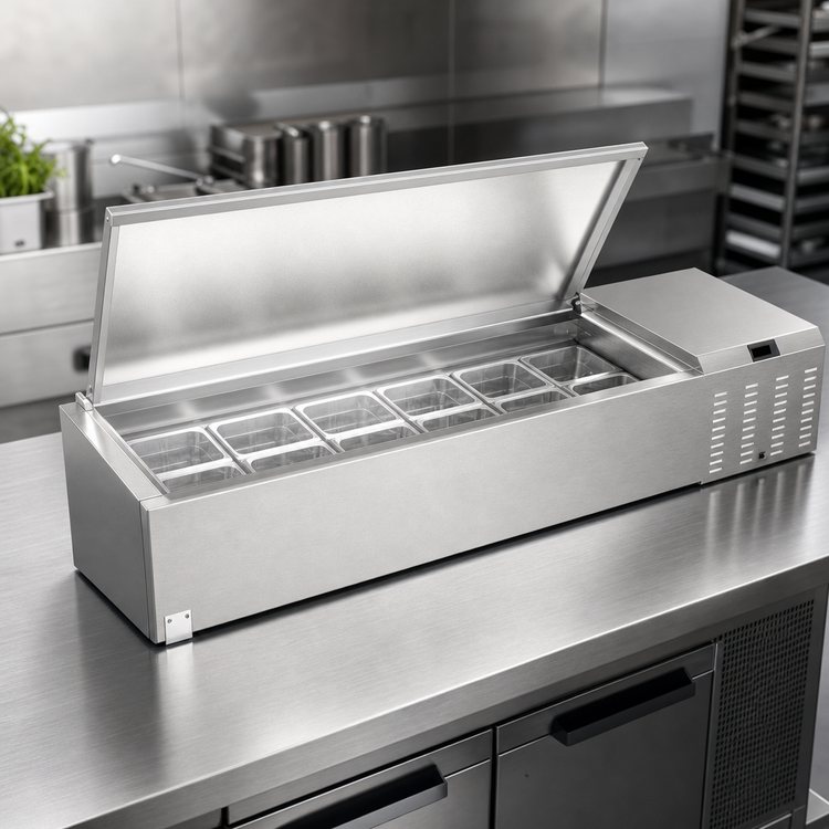 Product image #4 for Serv-Ware 46-Inch Refrigerated Topping Rail, 8 x 1/6 Pan Capacity, 115V