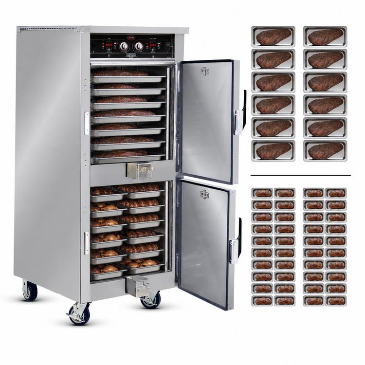 Product image #4 for FWE G2 Series Mobile Full Height Low Temp Cook and Hold Smoker Cabinet Oven, 2-Compartment
