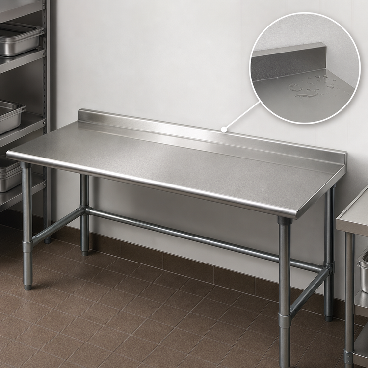 Product image #4 for Eagle Spec-Master 144" x 24" 14 Gauge 300 Series Stainless Steel Work Table with 1-1/2" Rear Upturn and Galvanized Tubular Base