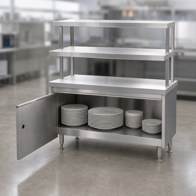 Product image #4 for Randell 70-1/2 Inch Modular Chef Service Counter Center Section with Plate Storage Cabinet and Double Overshelf