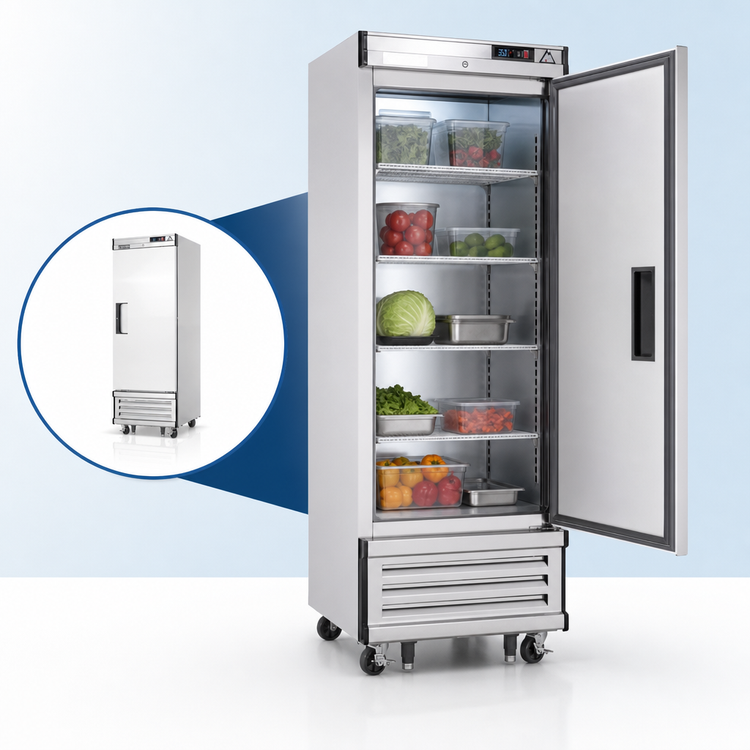 Product image #4 for Everest Refrigeration EBWR1 One-Section Reach-In Refrigerator, 23 Cu. Ft., Bottom-Mounted, Solid Hinged Door