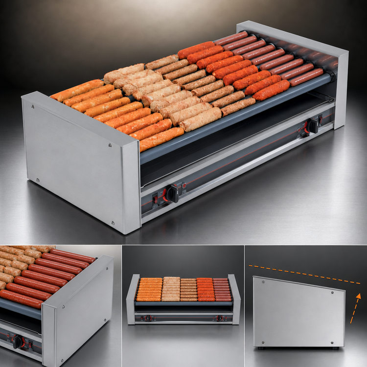 Product image #4 for Roll-A-Grill 27 Hot Dog Slanted Roller Grill with GripsIt Coated Rollers, 120V