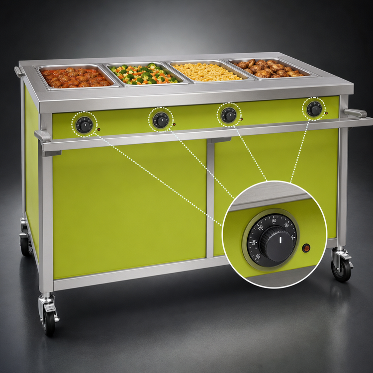 Product image #4 for Director's Choice DCS4-HFU-B Mobile Hot Food Table, 4-Well, Electric, 64-Inch