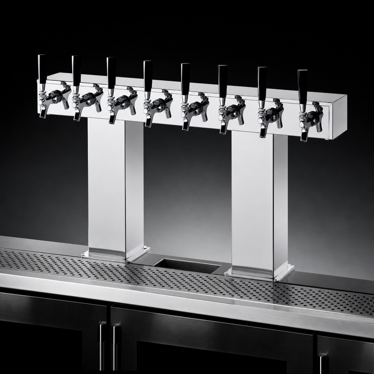 Product image #4 for Perlick 4006-10BPC2 Extra High Countertop Bridge Tee Draft Beer Tower, 10 Faucets, Polished Chrome, Glycol-Cooled