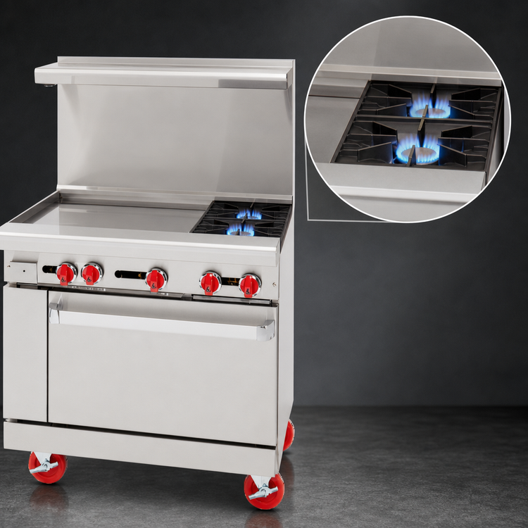 Product image #4 for American Range 36-Inch Gas Restaurant Range with Left 24-Inch Griddle, 2 Open Burners and Standard Oven