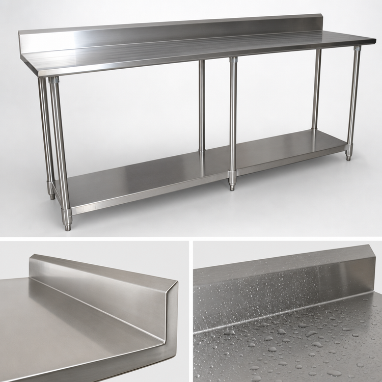 Product image #4 for BK Resources 84-Inch x 24-Inch Stainless Steel Work Table with 5-Inch Riser and Undershelf