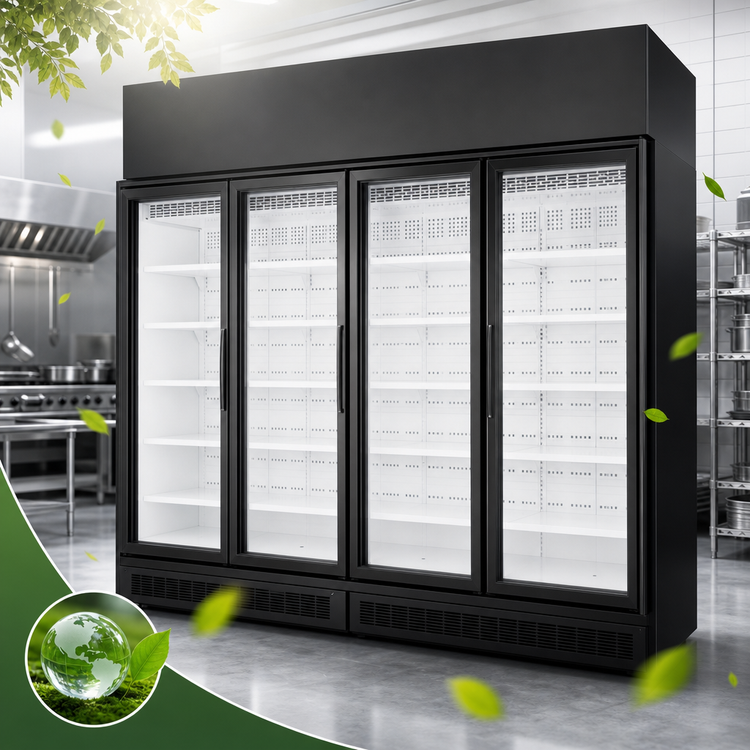 Product image #4 for True Four-Section Low-Temperature Self-Contained Glass Door Freezer Merchandiser, Black Exterior / White Interior