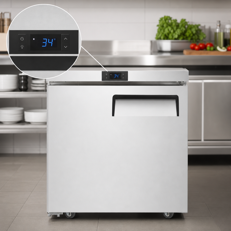 Product image #4 for Atosa 1-Section Undercounter Reach-In Refrigerator, Rear-Mounted Self-Contained, Left-Hinged Solid Door, 7.15 Cu. Ft.
