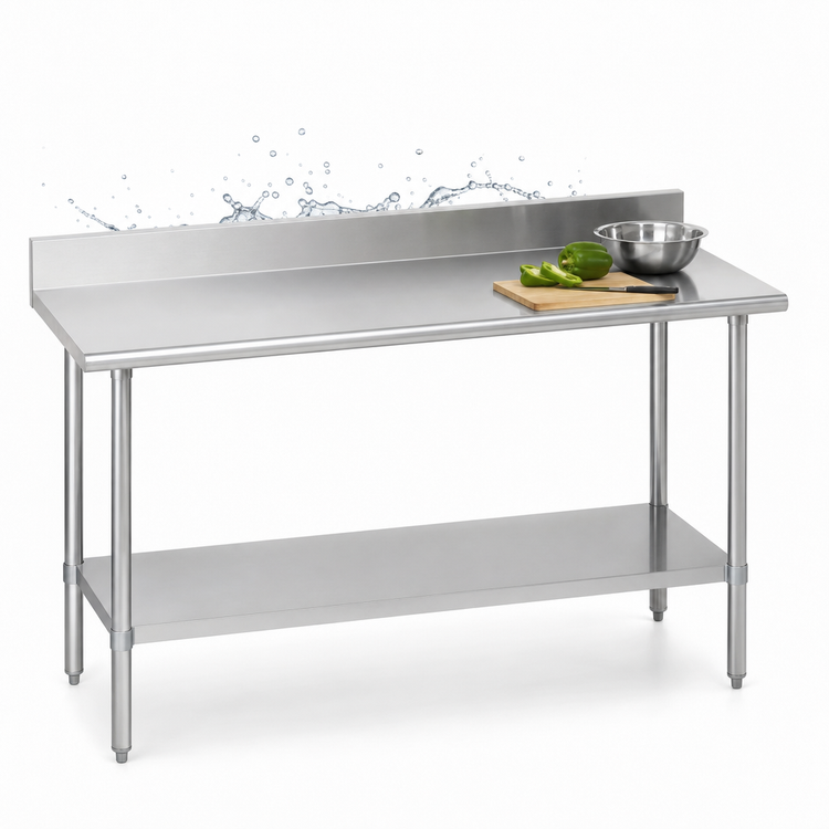 Product image #4 for Duke Deluxe Stainless Steel Work Table with 5-Inch Riser and Stainless Undershelf, 108 x 36 Inches