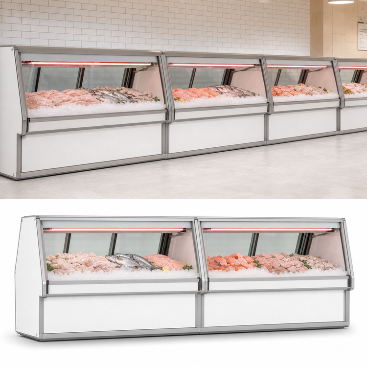 Product image #4 for Howard-McCray 34E Series Remote Fish and Poultry Refrigerated Display Case, 76.5 Inch, Endless Design, LED, White