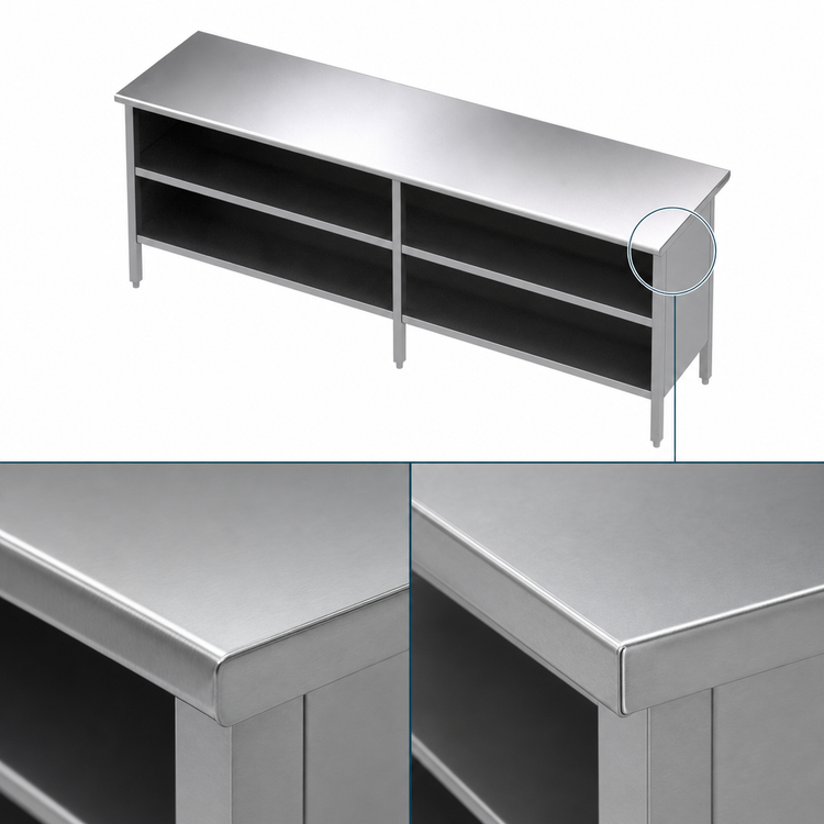 Product image #4 for John Boos 96" x 24" Open Front Stainless Steel Enclosed Base Work Table with Stallion Safety Edge