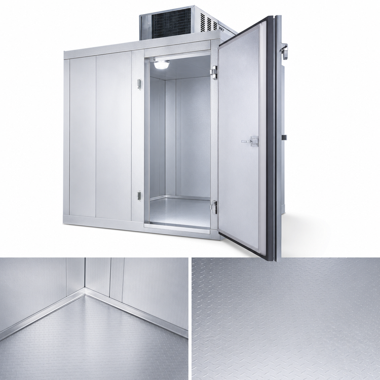 Product image #4 for AmeriKooler Quick Ship Indoor Walk-In Freezer with Aluminum Floor, Self-Contained Top-Mount R-448A Refrigeration, 5'-10 5/8" W x 7'-9 1/4" L x 7'-7" H