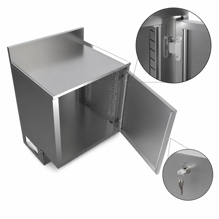 Product image #5 for BK Resources Call Series Underbar Cabinet with Flat Top, Raised Edge, Locking Hinged Door, 24 x 21 Inches