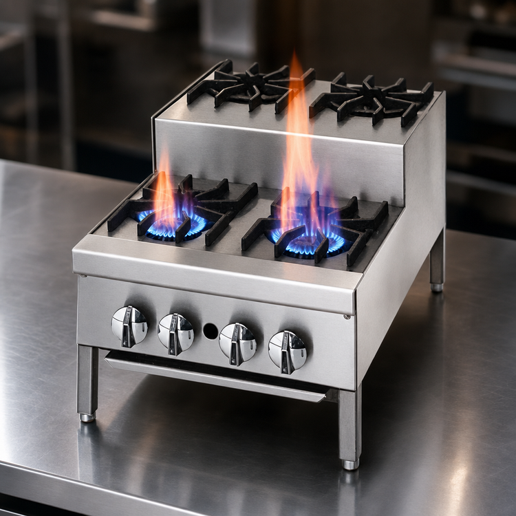 Product image #4 for Supreme 12-Inch Countertop Gas Step-Up Hotplate with 1 Open Burner and 1 Step-Up Open Burner