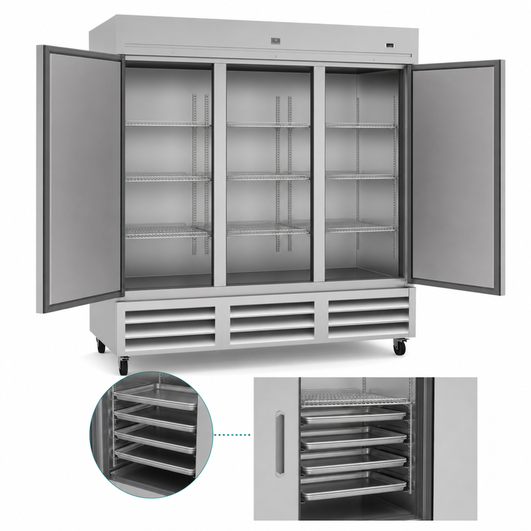 Product image #4 for Kelvinator Commercial 81-Inch Three-Section Reach-In Refrigerator, Bottom-Mount Self-Contained, 72 Cu. Ft.