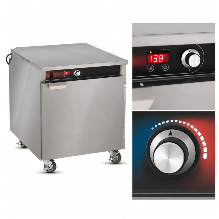 Product image #4 for FWE Handy Line Mobile Heated Holding Cabinet, Single Door, 18 Full-Size 12" x 20" Pan Capacity, Radiant Heat, Stainless Steel