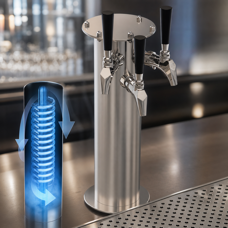 Product image #4 for Krowne Triple Faucet Glycol-Cooled Frankenstein Beer Tower, Brushed Stainless Steel