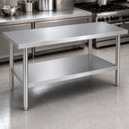 Thumbnail image #4 for Klinger's Trading SG3084 84-Inch x 30-Inch 18/430 Stainless Steel Flat Top Work Table with Galvanized Legs and Adjustable Undershelf