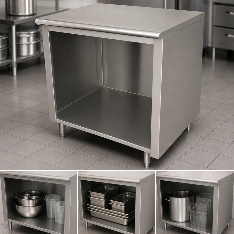 Product image #4 for Advance Tabco 72" x 36" 14-Gauge 304 Stainless Steel Work Table with Open Front Cabinet Base