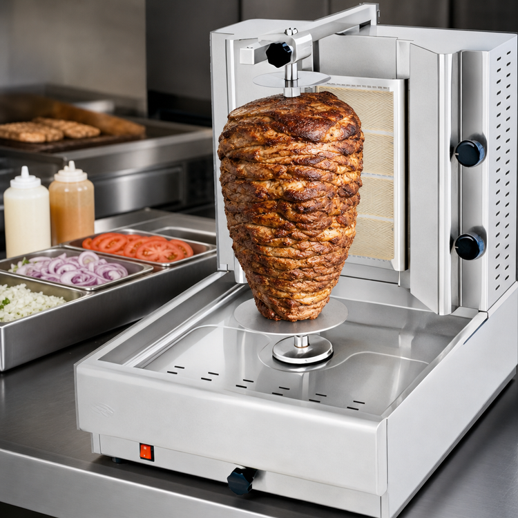 Product image #4 for Visvardis Gas Vertical Broiler Gyro Machine with 110V Enclosed Spit Motor, 40-70 lb Capacity, 24,000 BTU
