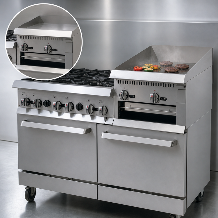 Product image #4 for IKON Cooking 60-Inch Natural Gas Commercial Range with 6 Burners, 24-Inch Griddle/Broiler and 2 Ovens
