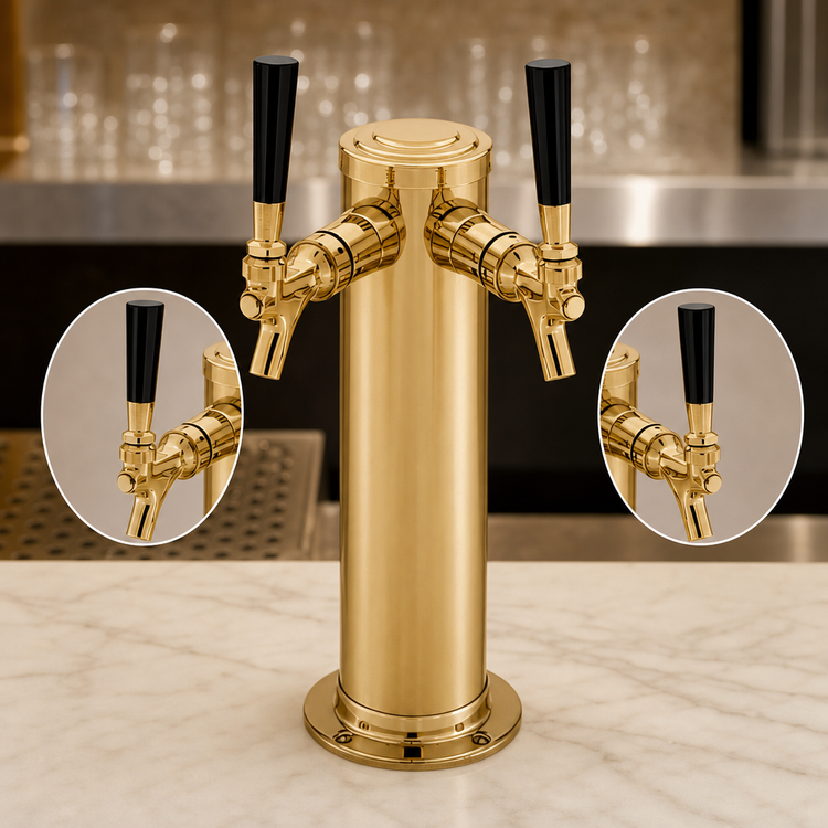 Product image #4 for Perlick 3-Inch O.D. Glycol-Cooled Countertop Draft Arm Beer Tower, 2 Faucets, Tarnish-Free Brass, 15-3/4-Inch Tall