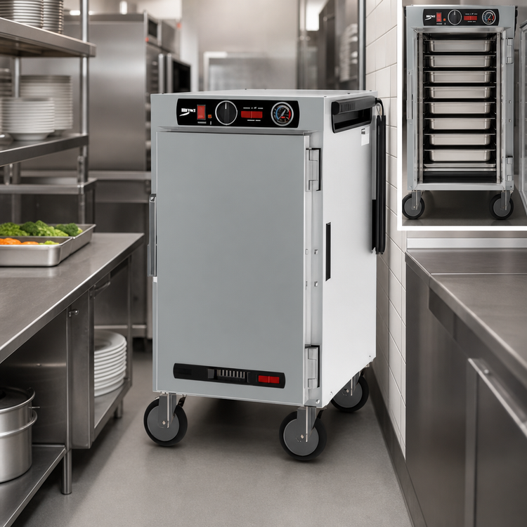 Product image #5 for Metro HotBlox Narrow 8-Pan Pass-Thru Mobile Insulated Holding Cabinet, Analog, Solid Front Door/Clear Rear Door, 120V