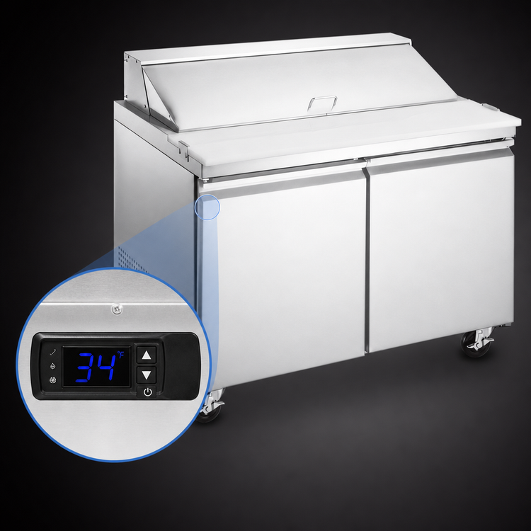 Product image #4 for Aurora 36-Inch Two-Section Refrigerated Prep Table, Rear-Mount Self-Contained