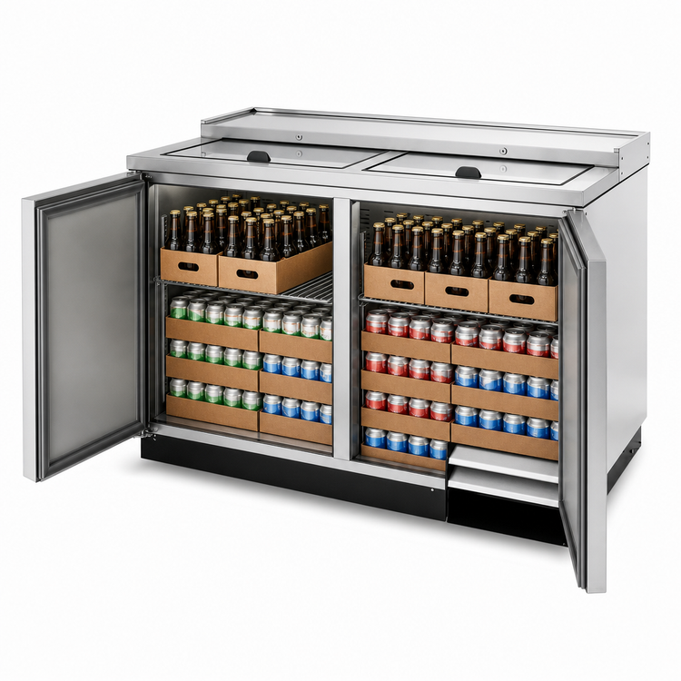 Product image #4 for True Flat Top Undercounter Bottle Cooler, 16.5-Case Bottles / 24-Case Cans, Stainless Steel