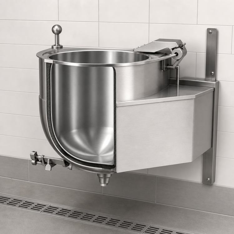 Product image #4 for 60-Gallon Wall-Mounted Stationary Direct Steam Kettle with 2/3 Jacket and 304 Stainless Steel Liner