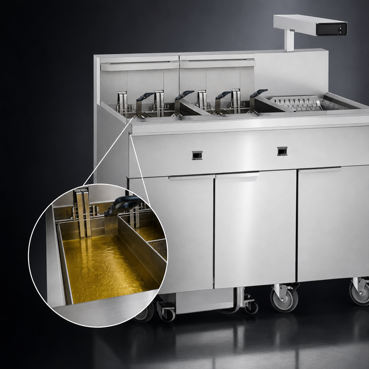Product image #4 for Imperial 6-Tank Electric Floor Model Fryer with Built-In Filter System and Dump Station, 75 lb. Capacity per Tank