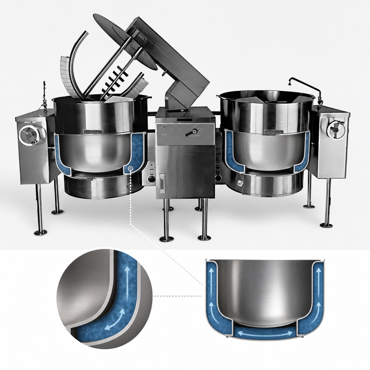 Product image #4 for Crown ELTM-40-2 Electric Twin Tilting 2/3 Steam Jacketed Mixer Kettle, 2x 40 Gallon Capacity