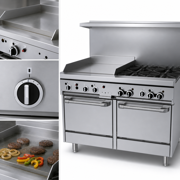 Product image #4 for Garland GF Starfire Pro 48-Inch Gas Restaurant Range with 4 Open Burners, 24-Inch Griddle, and 2 Space-Saver Ovens