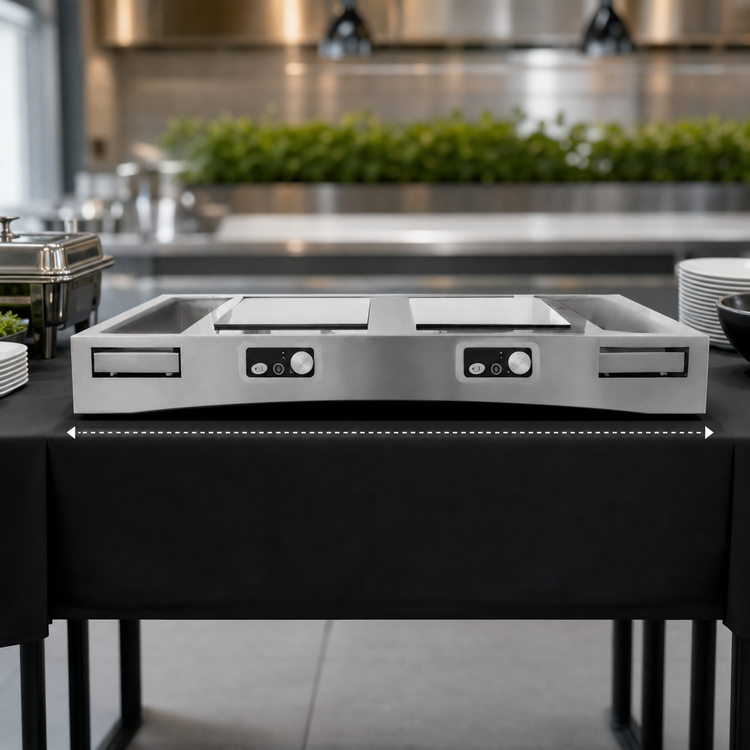Product image #5 for TableCraft Double Induction Countertop Station Kit with 2 Drop-In Cooktops and Cooling Plates, Brushed Aluminum, 47-3/8 x 25-1/4 x 6 Inches