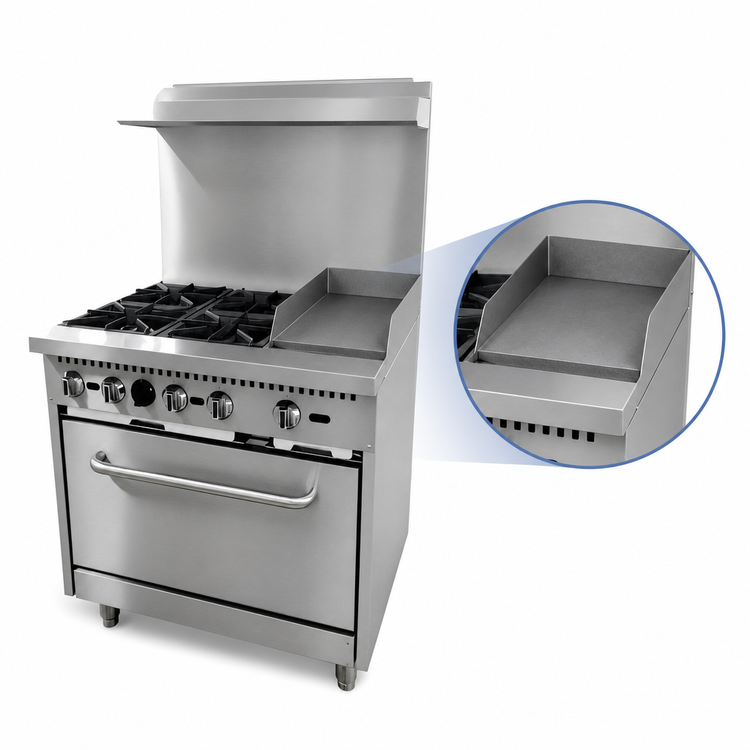 Product image #4 for Omcan 36-Inch Commercial Natural Gas Range with 4 Burners, Right 12-Inch Griddle and Standard Oven