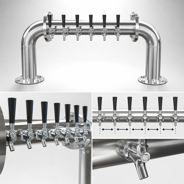 Product image #4 for Perlick 4066-6L Countertop Pass-Thru Glycol-Cooled Brew Pipe Draft Beer Tower, 6 Faucets, Polished Chrome