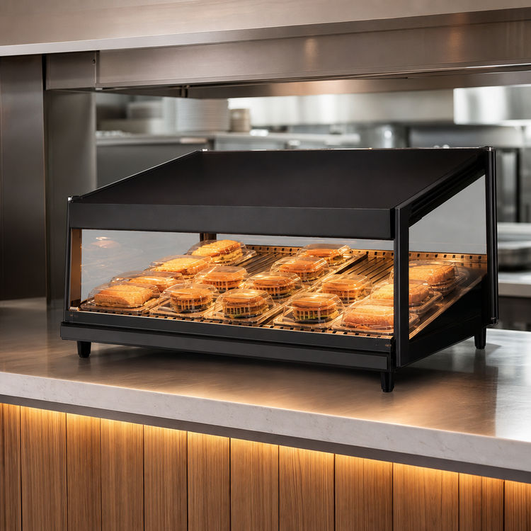 Product image #4 for Hatco Glo-Ray 60-Inch Countertop Pass-Through Merchandising Warmer with Slanted Shelf, 12 Rods, and Infrared Top Heat