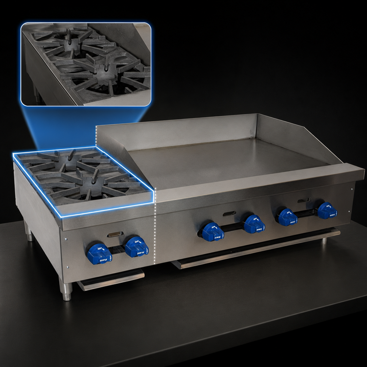 Product image #4 for Comstock-Castle 42-Inch Countertop Gas Char-Broiler/Griddle Combination with 30-Inch Griddle and 12-Inch Broiler