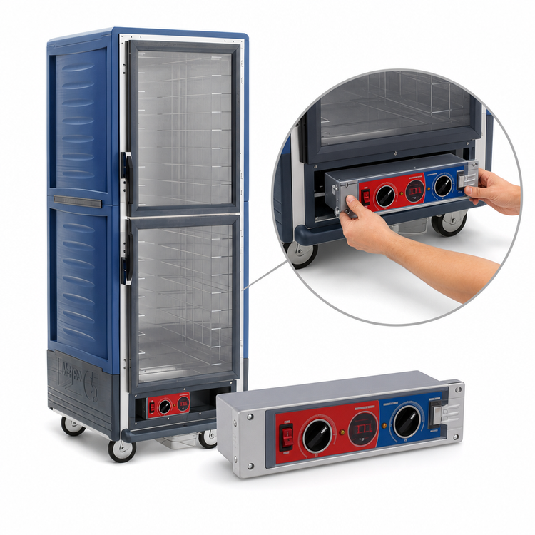 Product image #4 for Metro C5 3 Series Full-Height Combination Heated Holding & Proofing Cabinet with Blue Insulation Armour, Dutch Clear Polycarbonate Doors, and Fixed Wire Slides