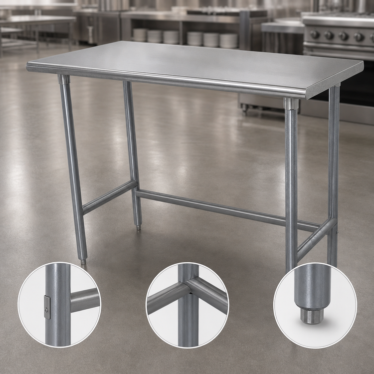 Product image #4 for Advance Tabco TGLG-3012 144-Inch x 30-Inch 14-Gauge 304 Stainless Steel Top Work Table with Galvanized Open Base