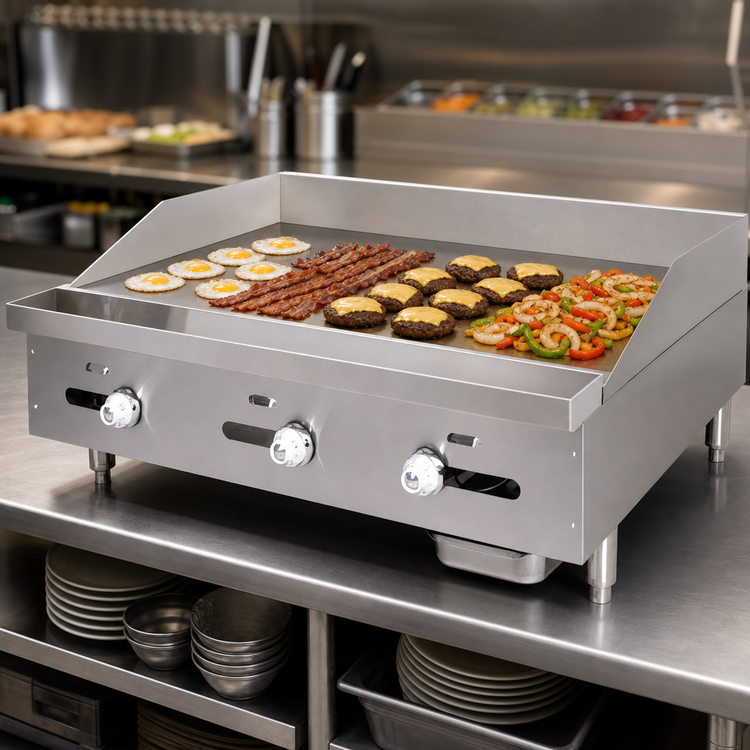Product image #4 for Comstock-Castle Castle Series 72-Inch Countertop Gas Griddle with Thermostat Controls and 1-Inch Polished Steel Plate