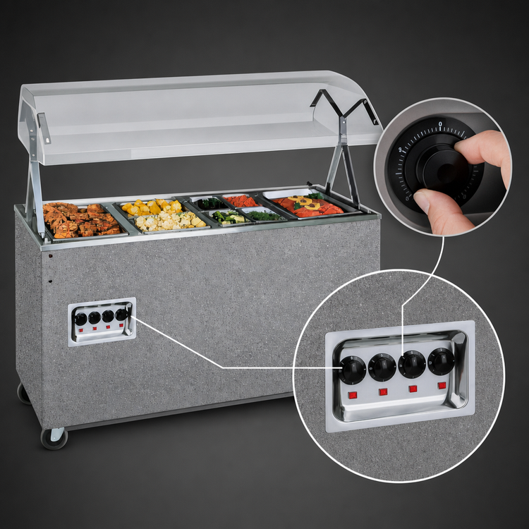 Product image #4 for Vollrath 2-Series Affordable Portable 4-Well Mobile Open-Well Hot Food Station with Buffet Breath Guard and Granite Enclosed Base