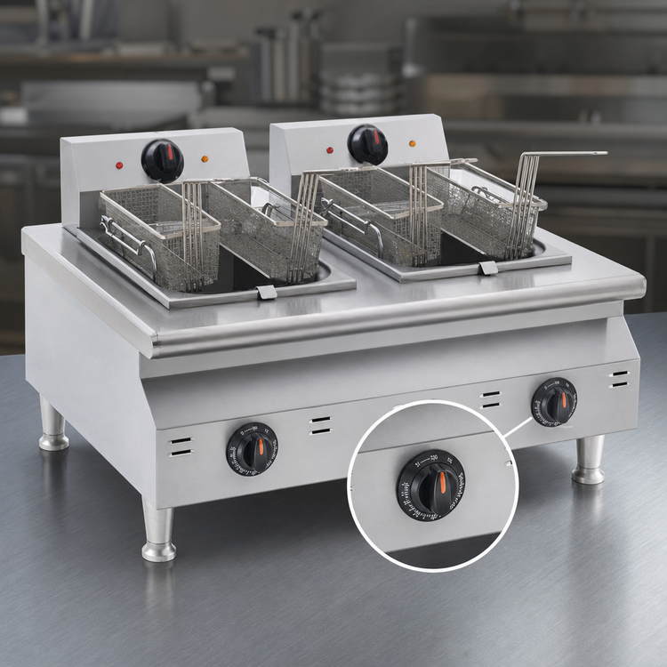 Product image #4 for RedHots Chef Line Countertop Electric Split Pot Fryer with Dual 15-lb Tanks