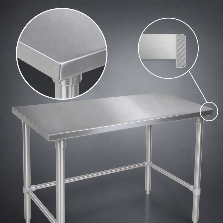 Product image #4 for John Boos Stallion 84-Inch x 36-Inch 300 Series Stainless Steel Flat Top Work Table with Stallion Safety Edge