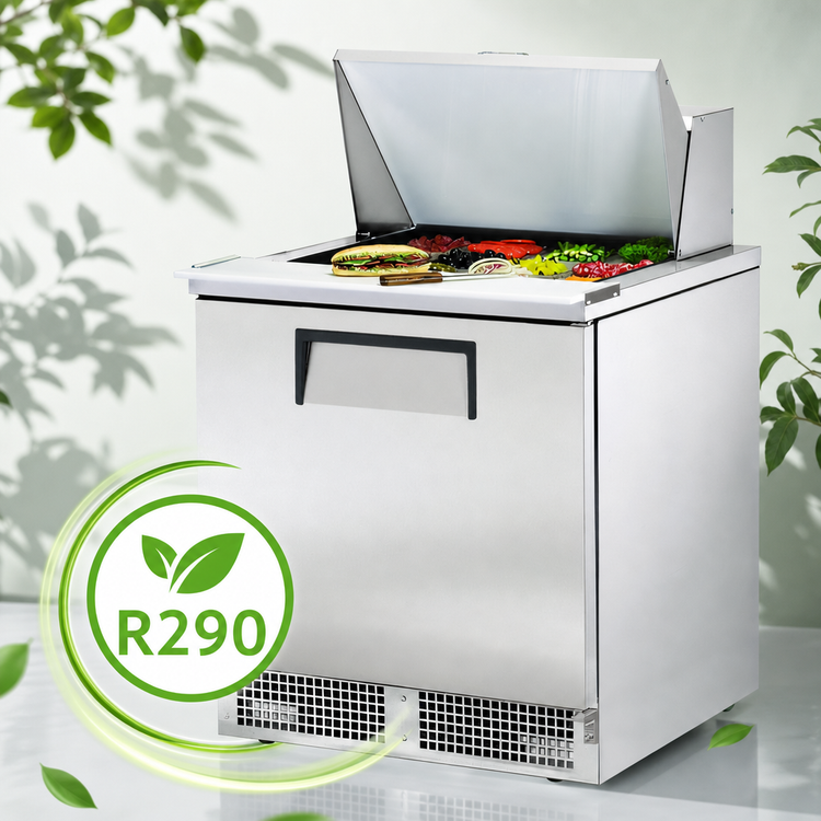 Product image #4 for Stainless Steel 32-Inch One-Section Sandwich/Salad Prep Table with 12-Pan Top and Rear-Mounted Self-Contained R290 Refrigeration