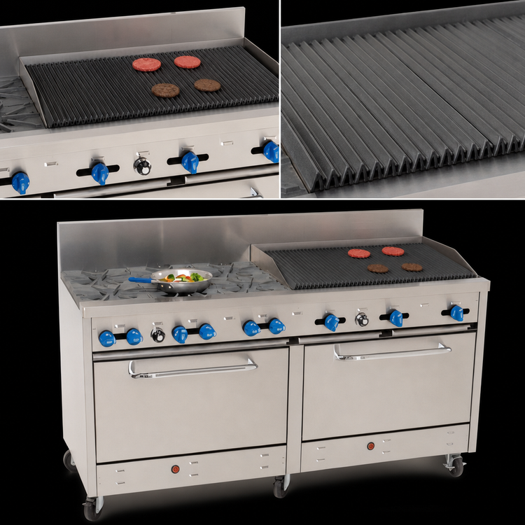 Product image #4 for Comstock-Castle 72-Inch Commercial Gas Range with 6 Star Burners, 36-Inch Char-Broiler, and 2 Extra-Wide Ovens