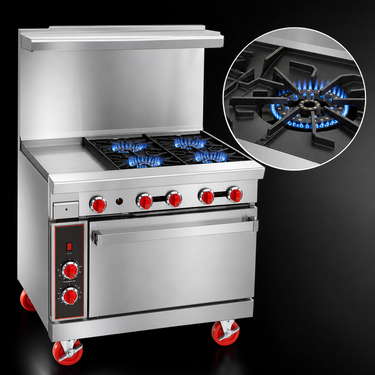 Product image #4 for American Range 36-Inch Commercial Gas Range with 12-Inch Left Griddle, 4 Open Burners, and Standard Oven